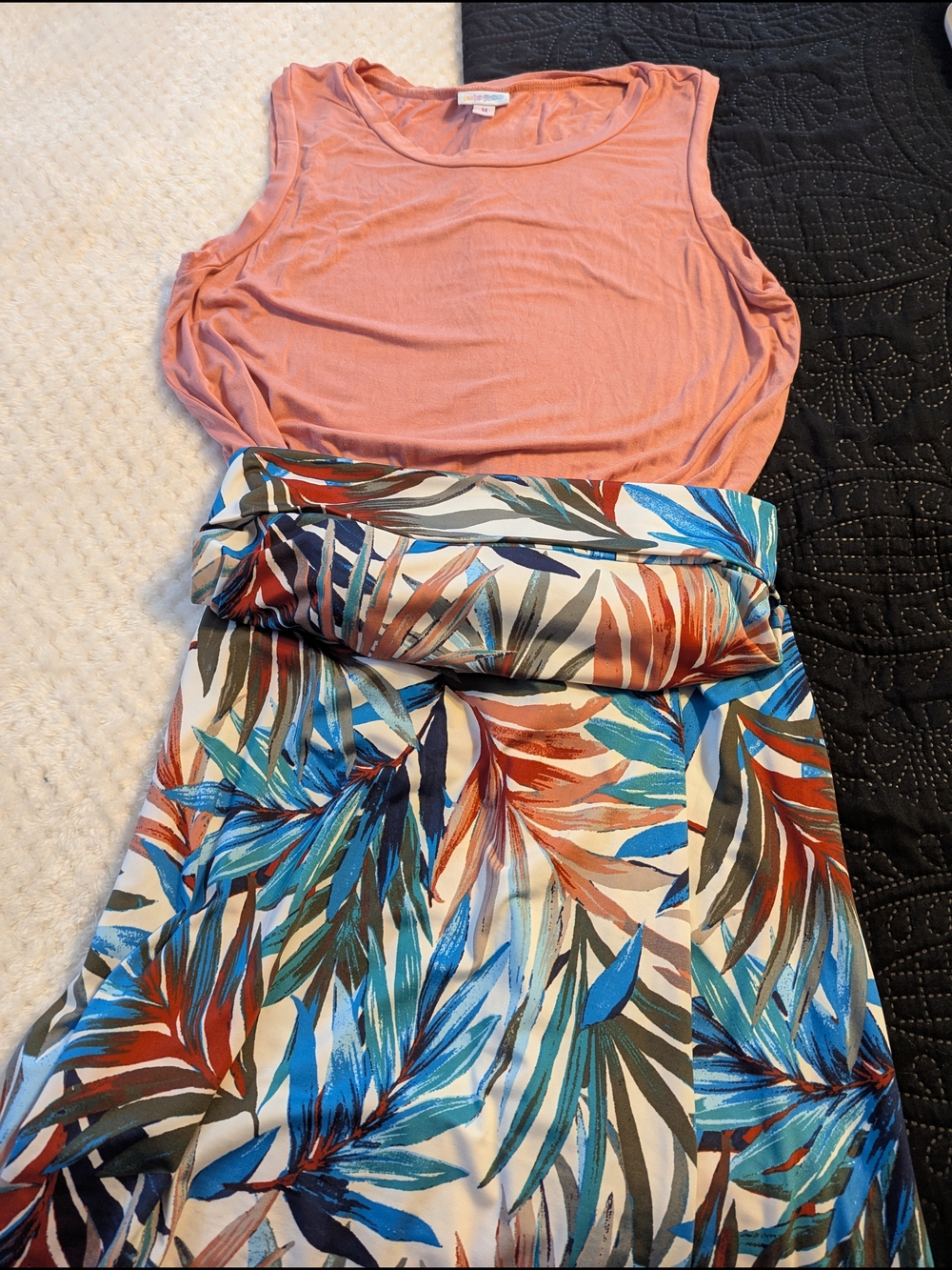 LuLaRoe Floral Palm Leaf Maxi Skirt with Coral Tank